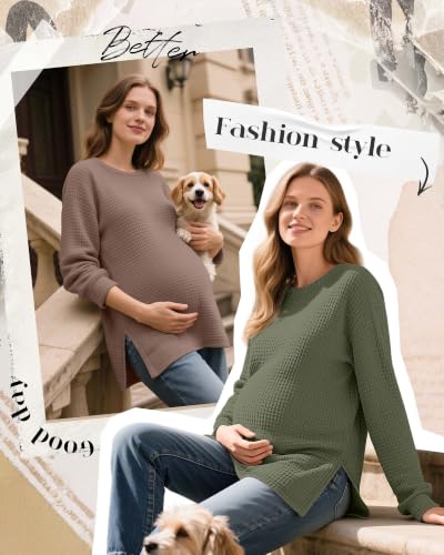 3 Pack Women's Maternity Waffle Knit Shirts - color: Army Green, Coffee, Black, size: Medium