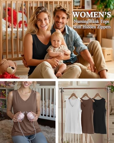Ficerd 3 Pack Women's Nursing Tank Tops - color: Black, White, Coffee, size: XX-Large
