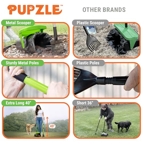 Pupzle Dog Pooper Scooper with Bag Attachment, 40" Long Handle Dog Scooper - color: Green