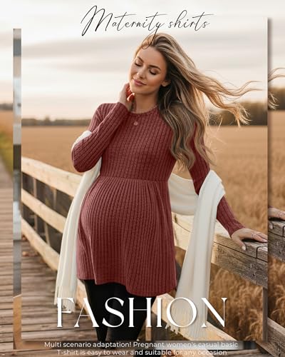 3 Pack Maternity Sweaters Long Sleeve Ribbed Shirts - color: Brick Red, Sapphire Green, Black, size: X-Large