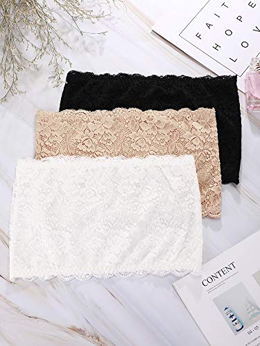 Boao 3 Pcs Lace Tube Bandeau - color: Black, White, Beige, size: Medium