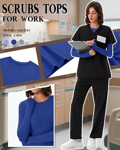 Neer 3 Pack Womens Long Sleeve Underscrub Shirts - color: Royal Blue, Periwinkle, Light Mixed Gray, size: X-Small