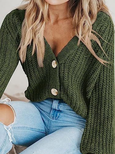 PRETTYGARDEN Women's Chunky Knit Open Front Cardigan Sweaters Fall Outfits - color: Army Green, size: Small