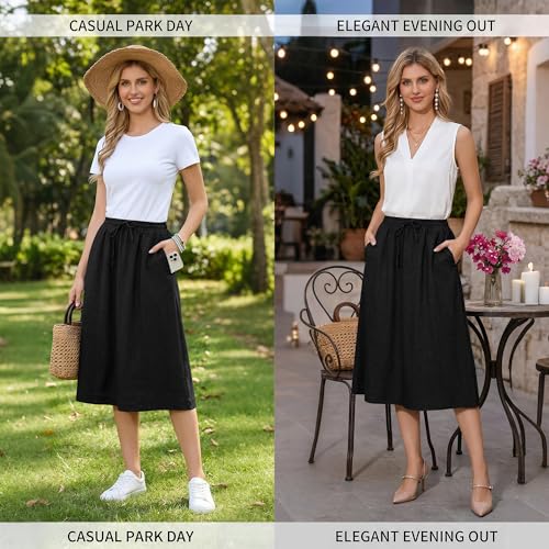 Witsmile Women's Summer Boho High Waist Pleated Flowy Midi Skirt - color: B-02 Black, size: Small