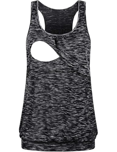 Joymom Maternity Summer Cool Sleeveless Nursing Tank Tops Breastfeeding Shirts - color: 51 Space Dye Black, size: Small