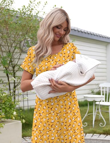 Maternity Summer Dress Breastfeeding Nursing Friendly Pregnancy Dresses - color: Yellow Floral, size: Small