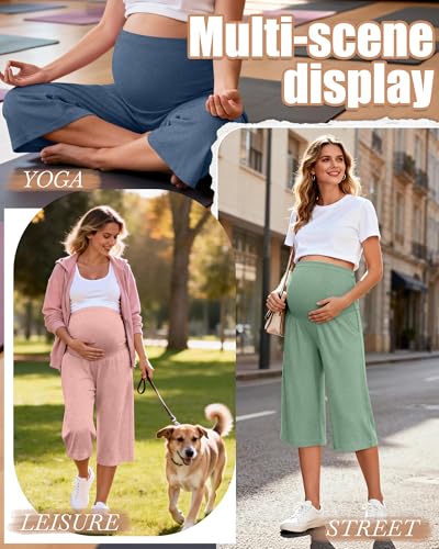 3 Pack Women's Maternity Capris - color: Grass Green, Light Pink, Haze Blue, size: Large