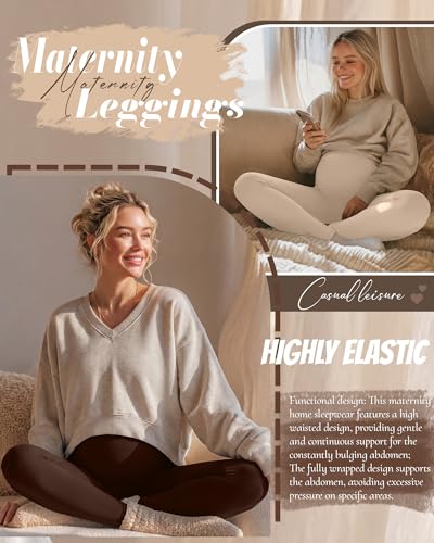 3 Pack Women's Maternity Pants Home Lounge Pajamas - color: Black, Coffee, Apricot, size: Medium