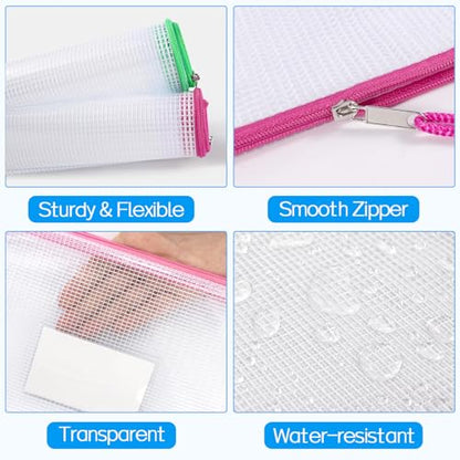Sooez 14 Pack Mesh Zipper Pouch Bags, A4 Letter Size, Classroom Zipper Bags - style: 14 Pack