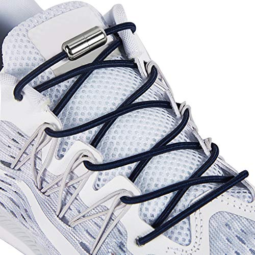 Elastic Shoe Laces - No Tie Shoelaces for All Adult and Kids Sneakers Fits Board Shoes and Casual Shoes (2 Pairs) - color: Navy Blue