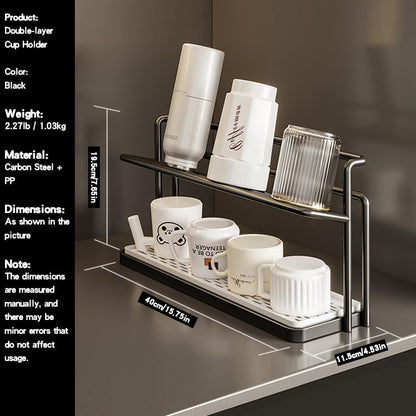 2-Tier Space-Saving Drain Rack with Removable Tray - color: Black