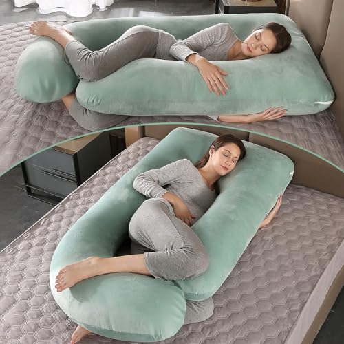 BATTOP Pregnancy Pillows for Sleeping- U Shaped Full Body Maternity Pillow, Pregnancy Pillow for Side Sleepers with Removable Cover, Supports Back, Hips, Belly & Legs (Light Green) - color: Light Green