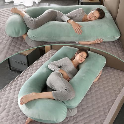 BATTOP Pregnancy Pillows for Sleeping- U Shaped Full Body Maternity Pillow, Pregnancy Pillow for Side Sleepers with Removable Cover, Supports Back, Hips, Belly & Legs (Light Green) - color: Light Green