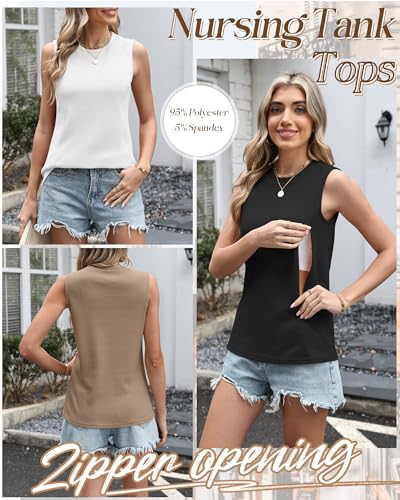 Xaatren 3 Pack Nursing Tank Tops for Breastfeeding - color: Black, White, Khaki, size: Small