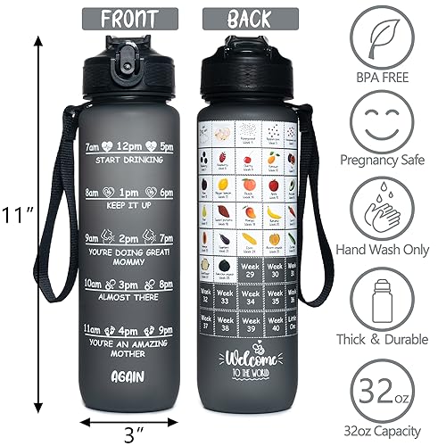 Pregnancy Water Bottle Tracker(Black), with 2 Different Weekly Stickers - color: Black
