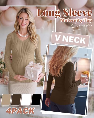 4 Pack Women's Maternity Shirts - color: Khaki, Coffee, White, Black, size: XX-Large