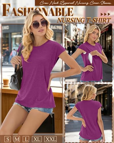 Neer Nursing Tops for Breastfeeding with Zippers - color: Fuchsia, size: Medium