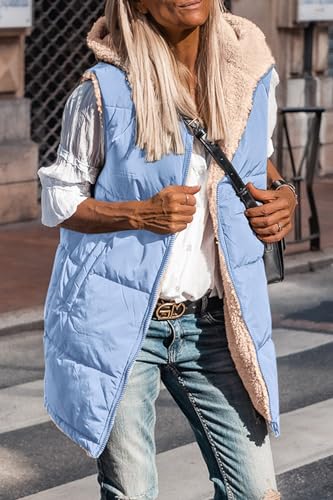 PRETTYGARDEN Women's Winter Reversible Fleece Long Vests - color: Light Blue, size: Small