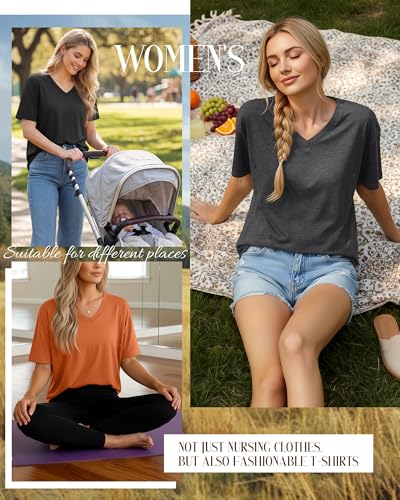 4 Pack Women's Oversize Nursing Tops - color: Fuchsia, Orange, Dark Gray, Black, size: Medium