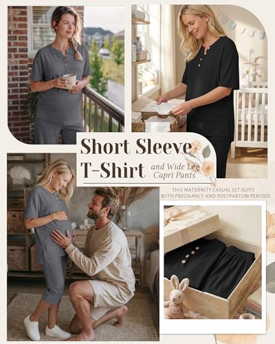 2 Pack Maternity Lounge Outfits - color: Black, Dark Mix Gray