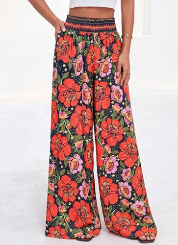 BTFBM Floral Summer Wide Leg Pants Woman 2026 - color: Navy Blue, size: X-Large