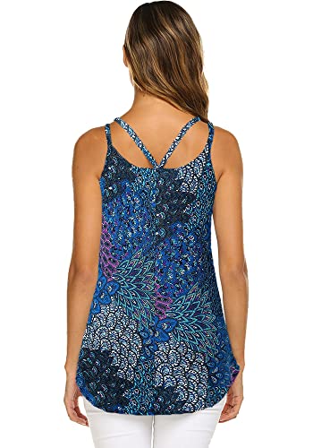 Women's Spaghetti Strap Tank Tops Casual Summer Sleeveless Flowy Camisole - color: Blue, size: Large