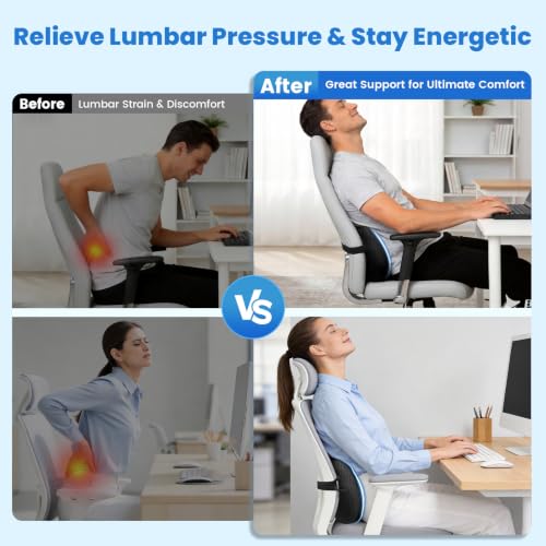 Lumbar Support Pillow, Memory Foam Back Cushion for Office Chair Car, Black - color: Black