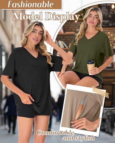 3 Pack Women's Nursing Shirts - color: Black, Army Green, Khaki, size: Large
