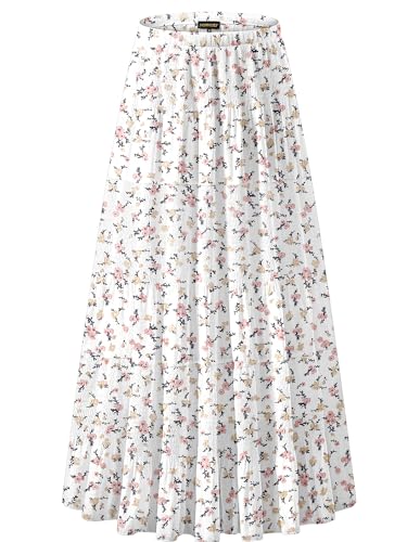 NASHALYLY Women's Chiffon Elastic High Waist Pleated A-Line Maxi Skirts - color: Shiny Floral, size: Medium