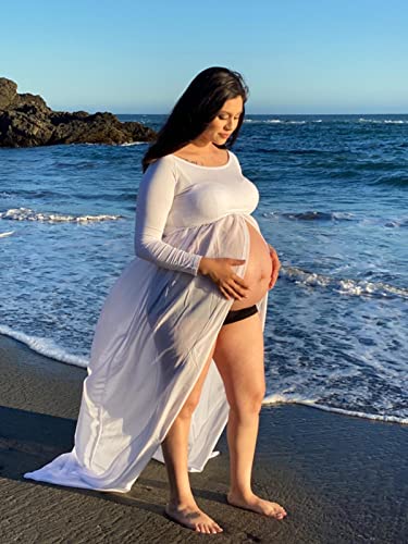 YnimioAOX Maternity Photoshoot Dress Off Shoulder Long Sleeve - color: White
