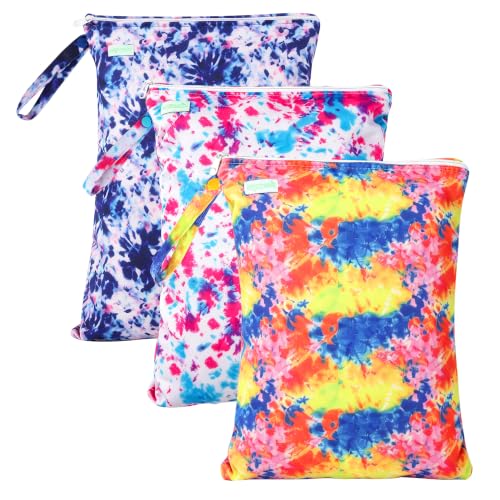 wegreeco Wet Dry Bag for Baby Swimsuit, Small Wet Dry Bag for Clothes Diaper and Breast Pump Parts, Large Baby bag for Travel,Gym Clothes,Beach,Pool,Extra Clothes (Fantastical-Colors, 3 Pack) - color: Fantastical-Colors, 3 Pack
