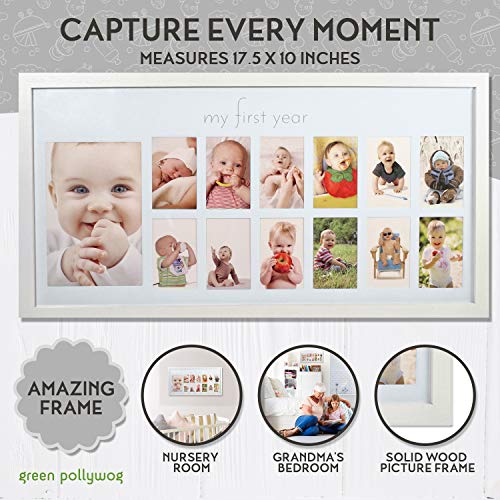 Green Pollywog Baby's First Year Collage Picture Frame, White - color: Baby First Year