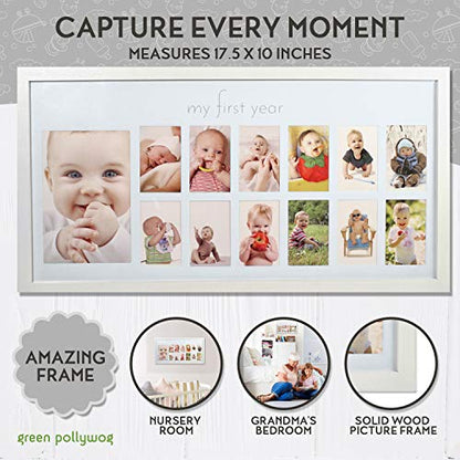 Green Pollywog Baby's First Year Collage Picture Frame, White - color: Baby First Year
