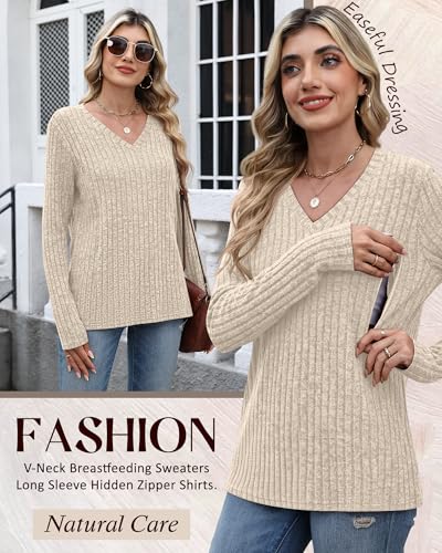 Women's Maternity Nursing Tops Mama Clothes - color: Apricot, size: Small