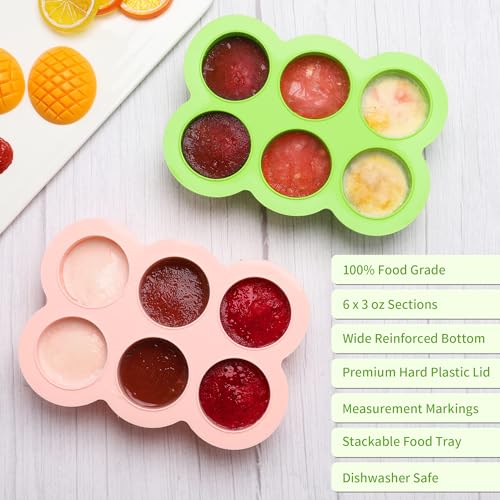 Silicone Freezer Tray with Clip-on Lid, 3oz x 6 Pods (Bright Green) - color: Bright Green (6 x 3 OZ)