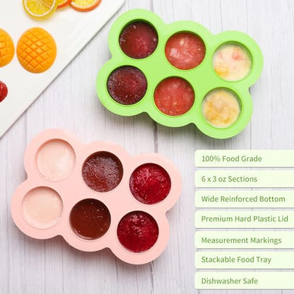 Silicone Freezer Tray with Clip-on Lid, 3oz x 6 Pods (Bright Green) - color: Bright Green (6 x 3 OZ)