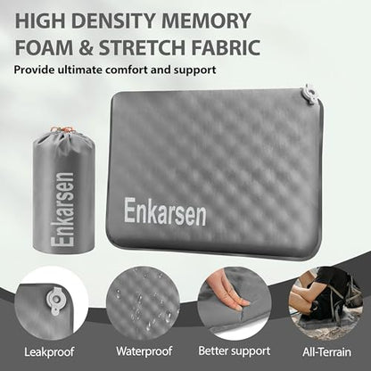 Inflatable Travel Seat Cushion – Self-Inflating Memory Foam Pad for Airplane, Stadium Bleachers, Camping, Hiking & Backpacking – Ultralight Compact & Portable Sitting Cushion (Grey) - color: Grey
