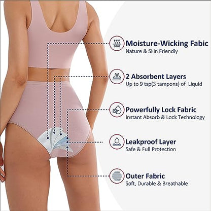 High Rise Incontinence Underwear for Women Leak Proof Panties 2 Pack - color: Dusk, size: Small