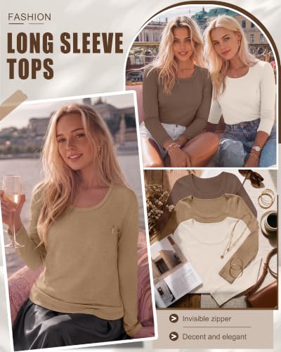 3 Pack Women's Long Sleeve Nursing Tops - color: Cream, Camel, Brown, size: X-Large