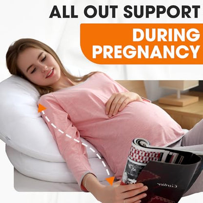 Cheer Collection J Shaped Body Pillow - Down Alternative Full Body Pillow for Side Sleeper, Pregnancy, Neck and Shoulder Support - Zippered Cover - size: J-Shape