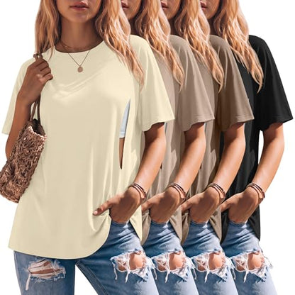 4 Pack Women's Nursing Shirts - color: Cream, Khaki, Light Brown, Black, size: X-Large