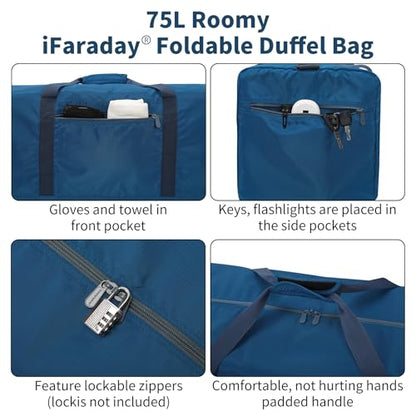 iFARADAY Foldable Duffel Bag Lightweight, 30 inch / 75L, Royal Blue - color: Blue-75L(with shoulder strap)