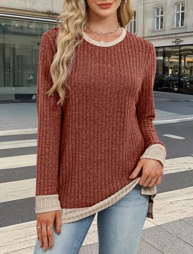 Sampeel Long Sleeve Shirts for Women Tunic Sweaters Fall Fashion Outfits - color: Caramel, size: X-Large