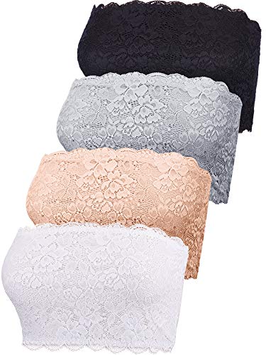 Boao 3 Pcs Lace Tube Bandeau - color: Black, White, Nude, Gray, size: Small