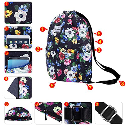 XEYOU Drawstring Backpack Bag Sport Gym Sackpack Beach Cinch Bag - color: Colorful Flowers