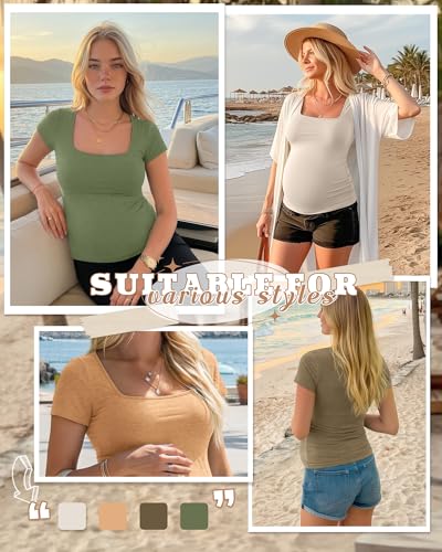 4 Pack Womens Maternity T Shirts - color: Yellow, Sage Green, Beige, Moss Green, size: Small