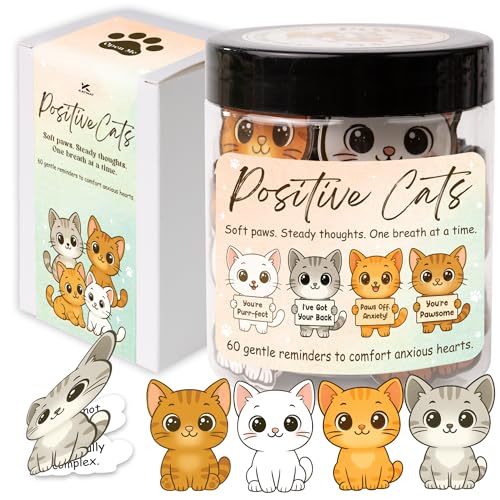 Positive Cats Jar – 60 Affirmation Cards for Anxiety & Self Care, Cat Gifts for Women, Teens & Men, Mental Health & Stress Relief Support Gifts, Cat Mom Gift - color: Cat Positive