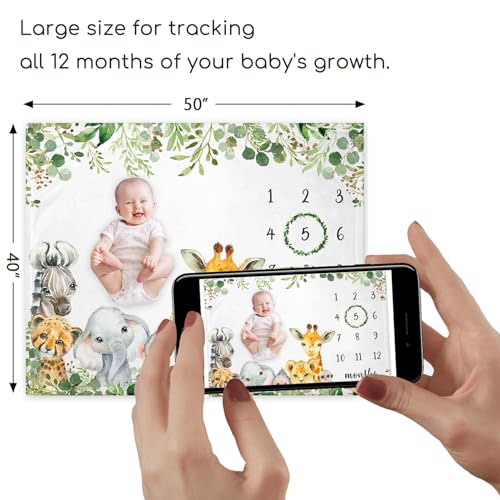 Safari Animals Milestone Blanket, Jungle Baby Growth Chart Monthly Blanket