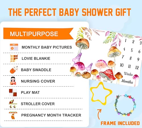 Mushroom Baby Monthly Milestone Blanket Watercolor Tropical, 60x40in - color: Green, size: 60x40in