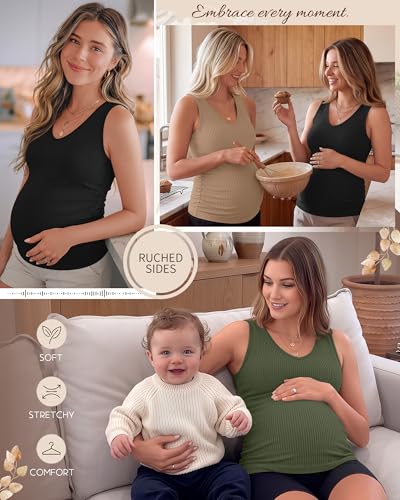 Ficerd 3 Pack Maternity Sleeveless Tank Tops - color: Ivory, Army Green, Black, size: XX-Large
